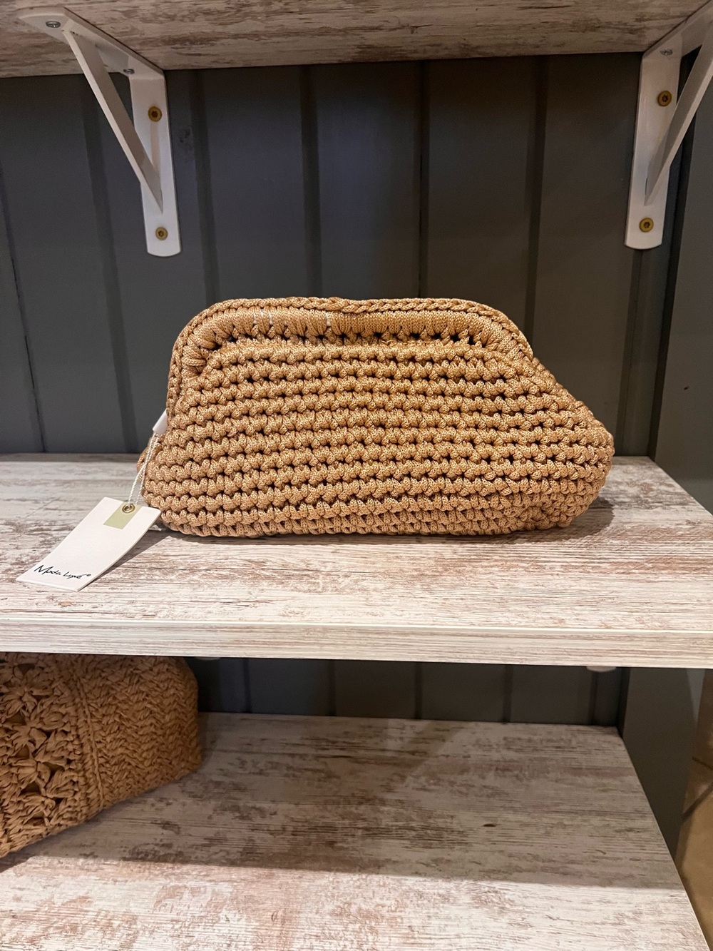Moda Luxe Tan Crochet hand bag